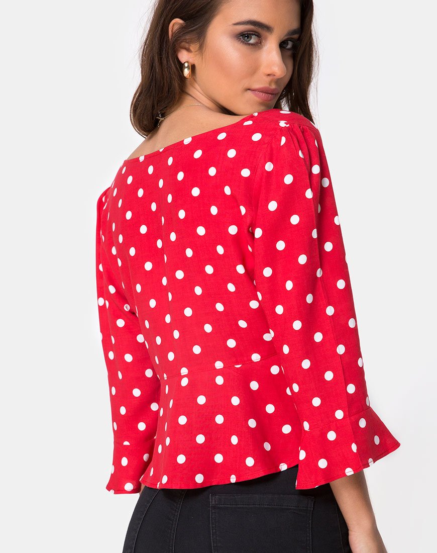 Top Vinequa en rouge et blanc polka moyen