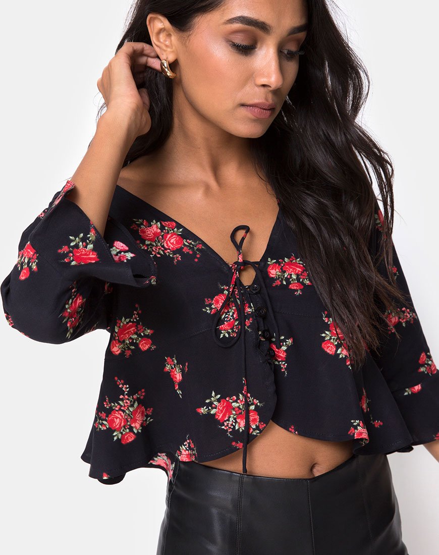 Top Vinequa en Soi Rose noir et rouge