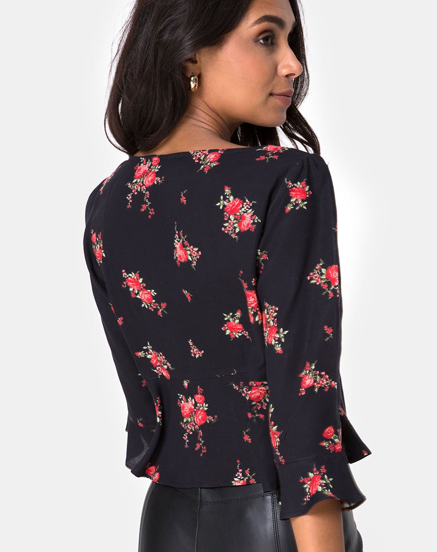 Top Vinequa en Soi Rose noir et rouge