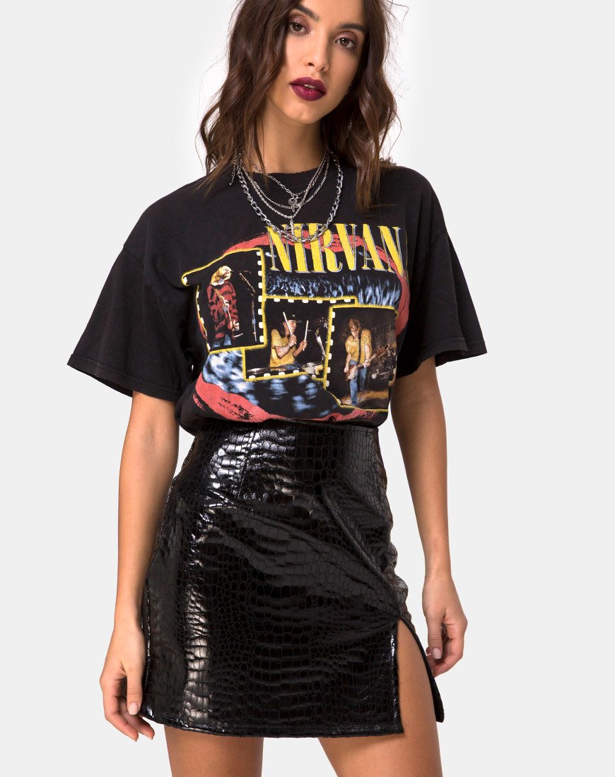Image de la jupe Wave en PU Croco Noir