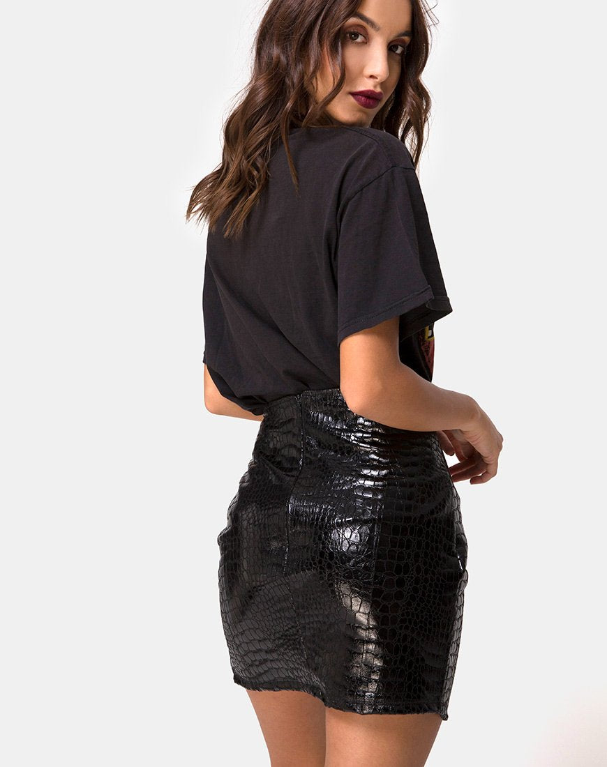 Jupe Wave en PU Croco Noir
