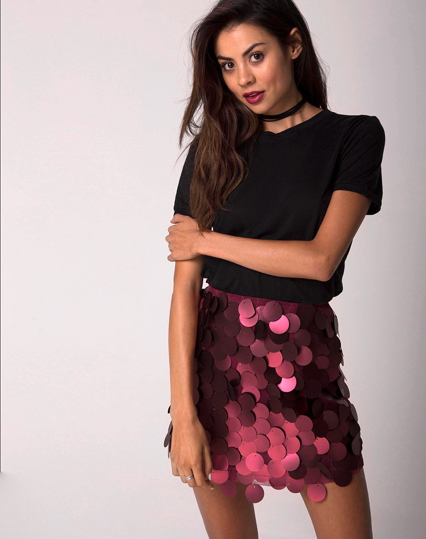 Jupe taille haute Weaver, rose Big Disc Sequin