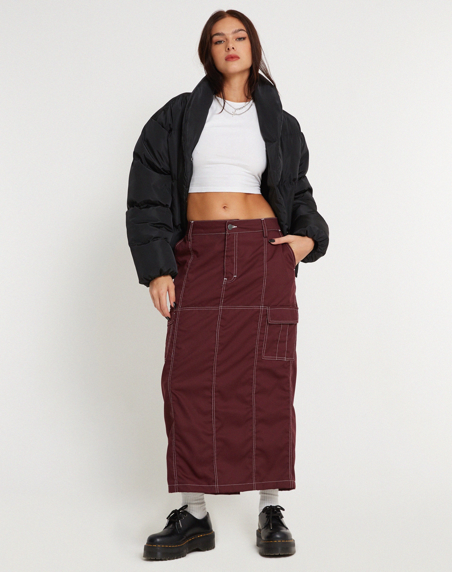 Image de la jupe Widya Redwood White Top Stitch