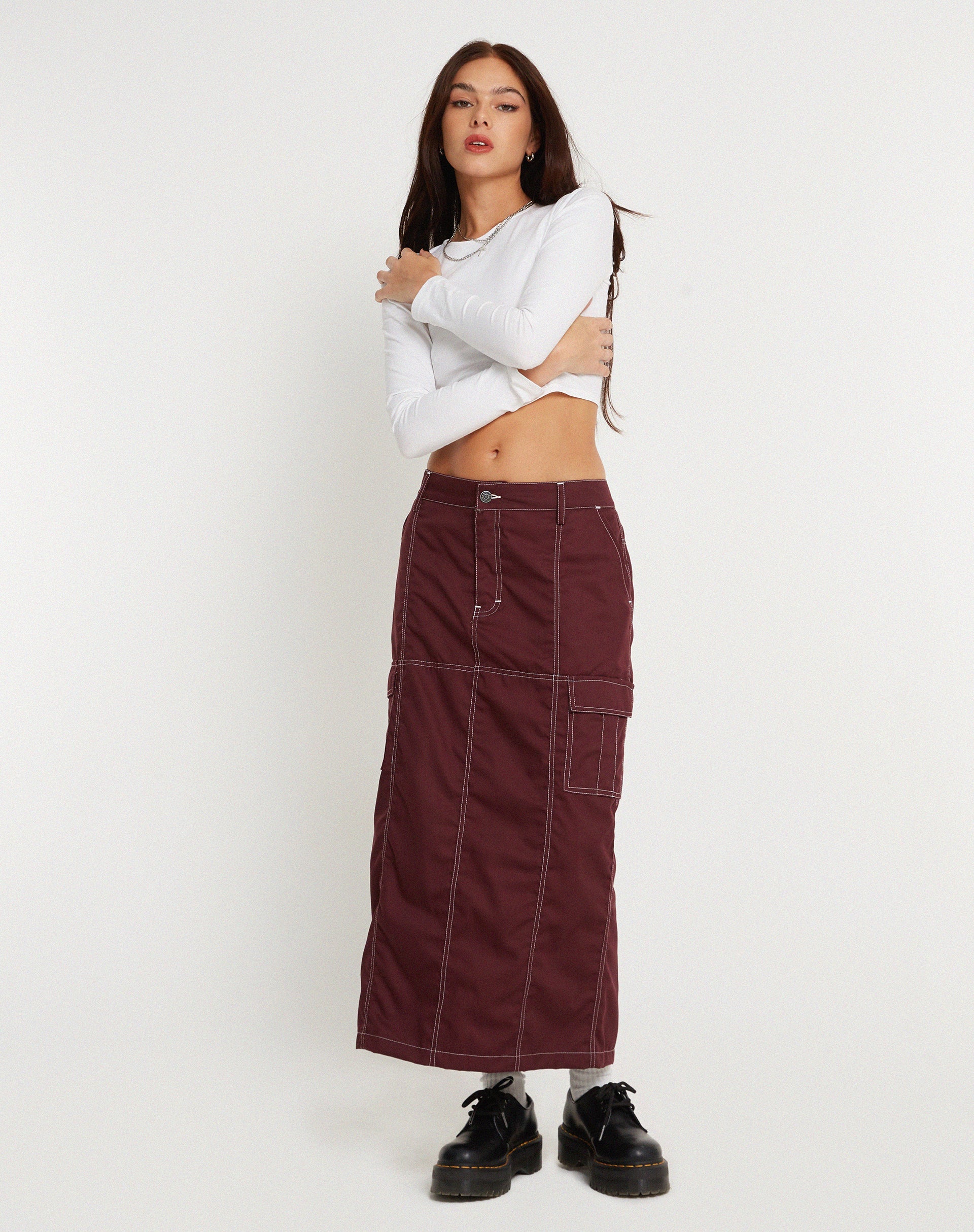 Image de la jupe Widya Redwood White Top Stitch