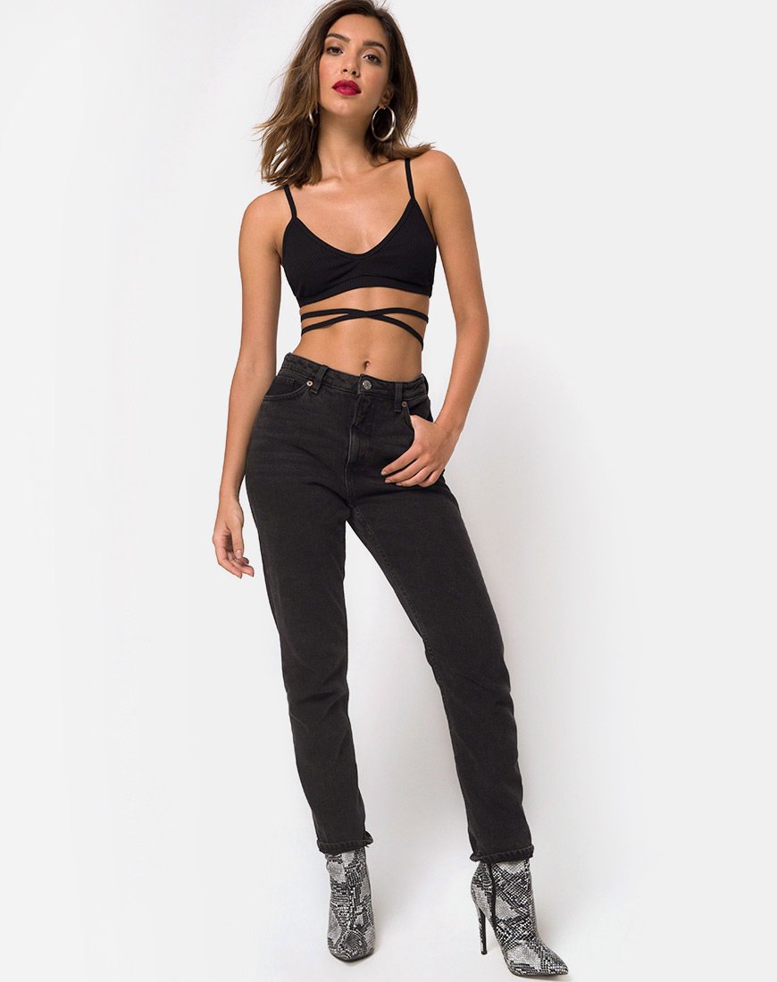 Image de la bralette enveloppante en côtes noir