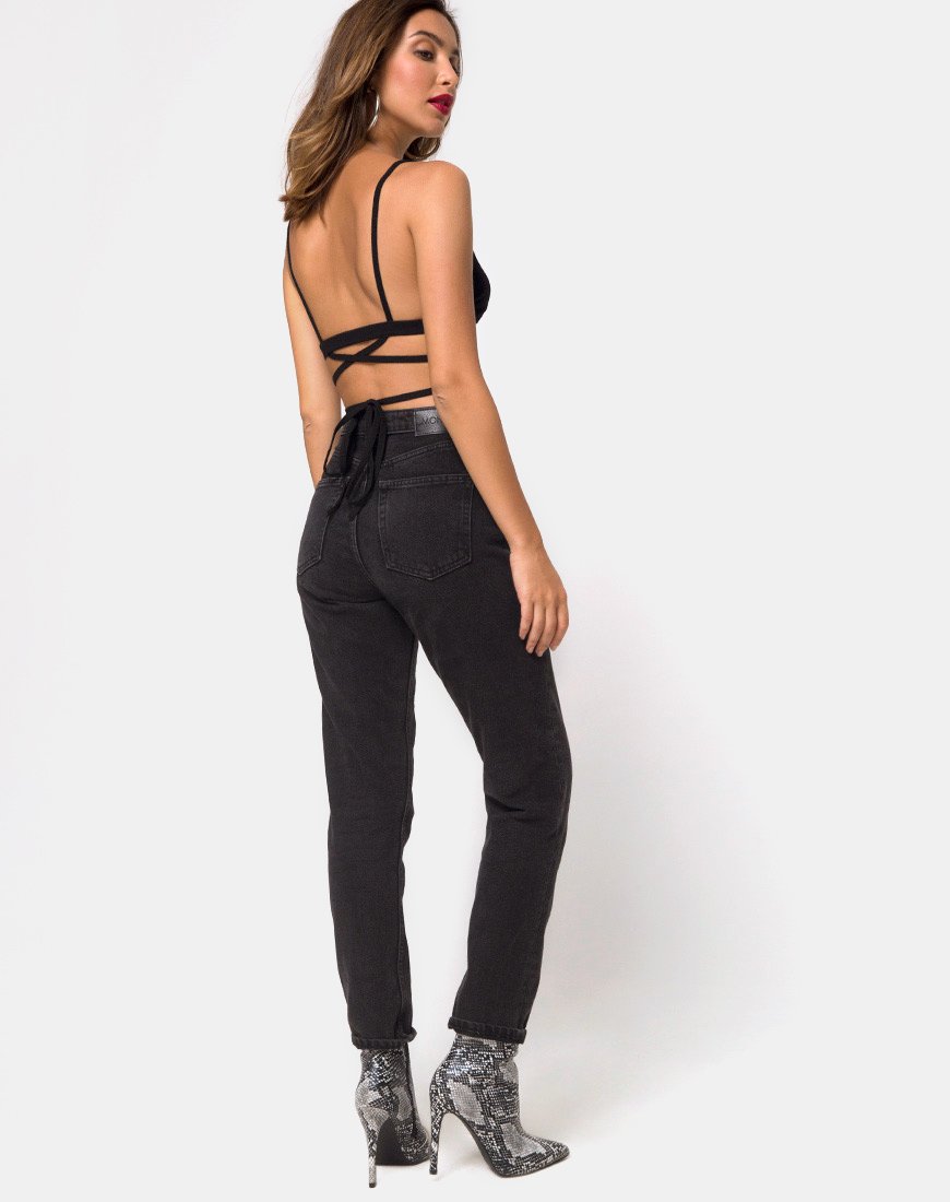 Image de la bralette enveloppante en côtes noir