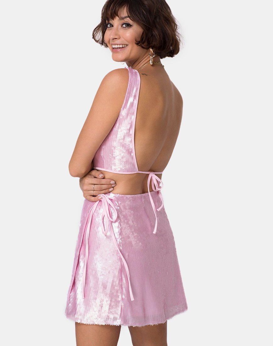 Jupe portefeuille en paillettes de couleur rose