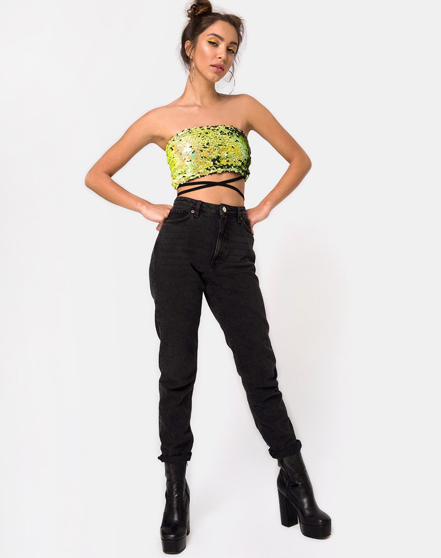 Image of Wrap up Tube Top in Citrus Black sequin