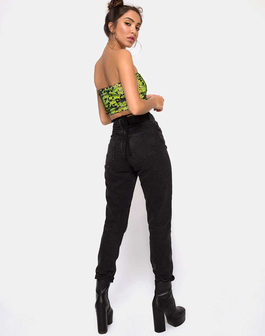Image of Wrap up Tube Top in Citrus Black sequin