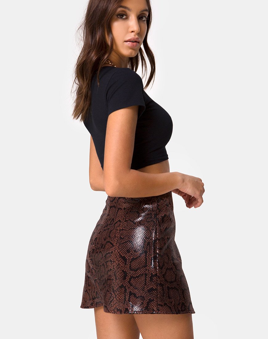 Image de la jupe Wren en PU Snake Brown