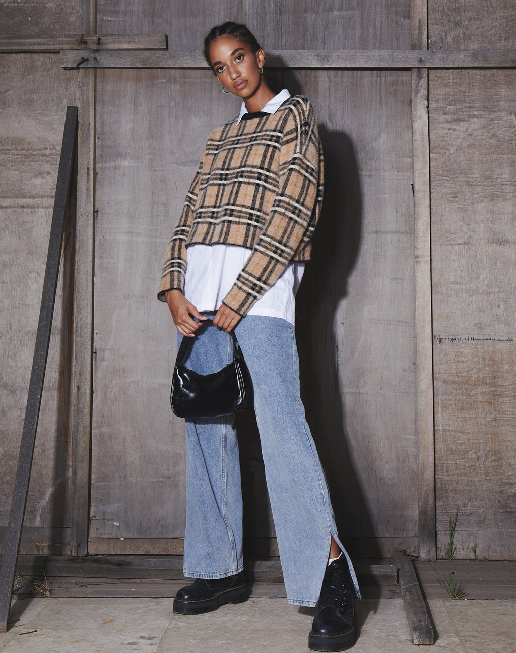 Oki Jumper in Knit Cream Black and White Check (pull en maille à carreaux noirs et blancs)