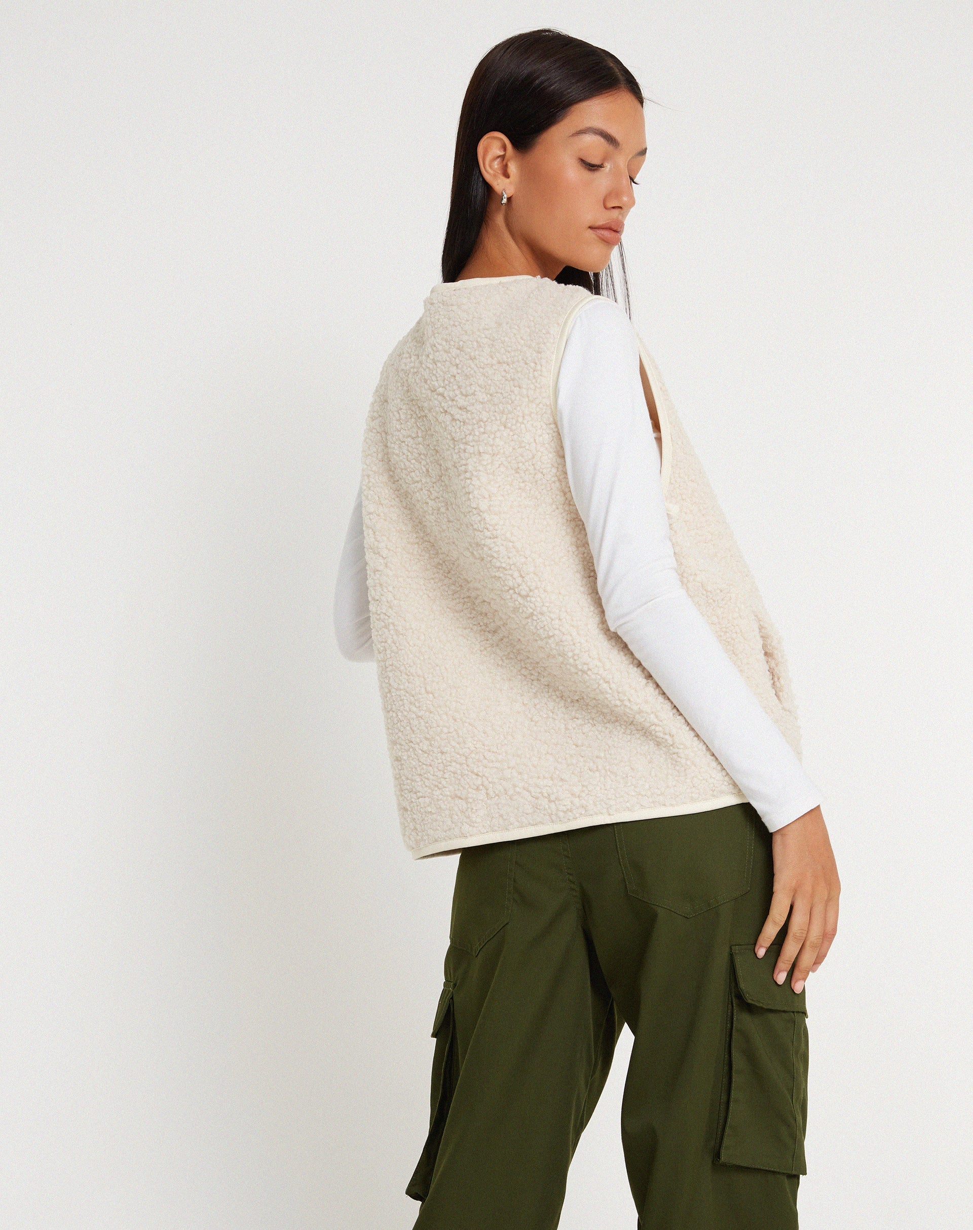 Image de Xiel Zip Up Borg Vest in White
