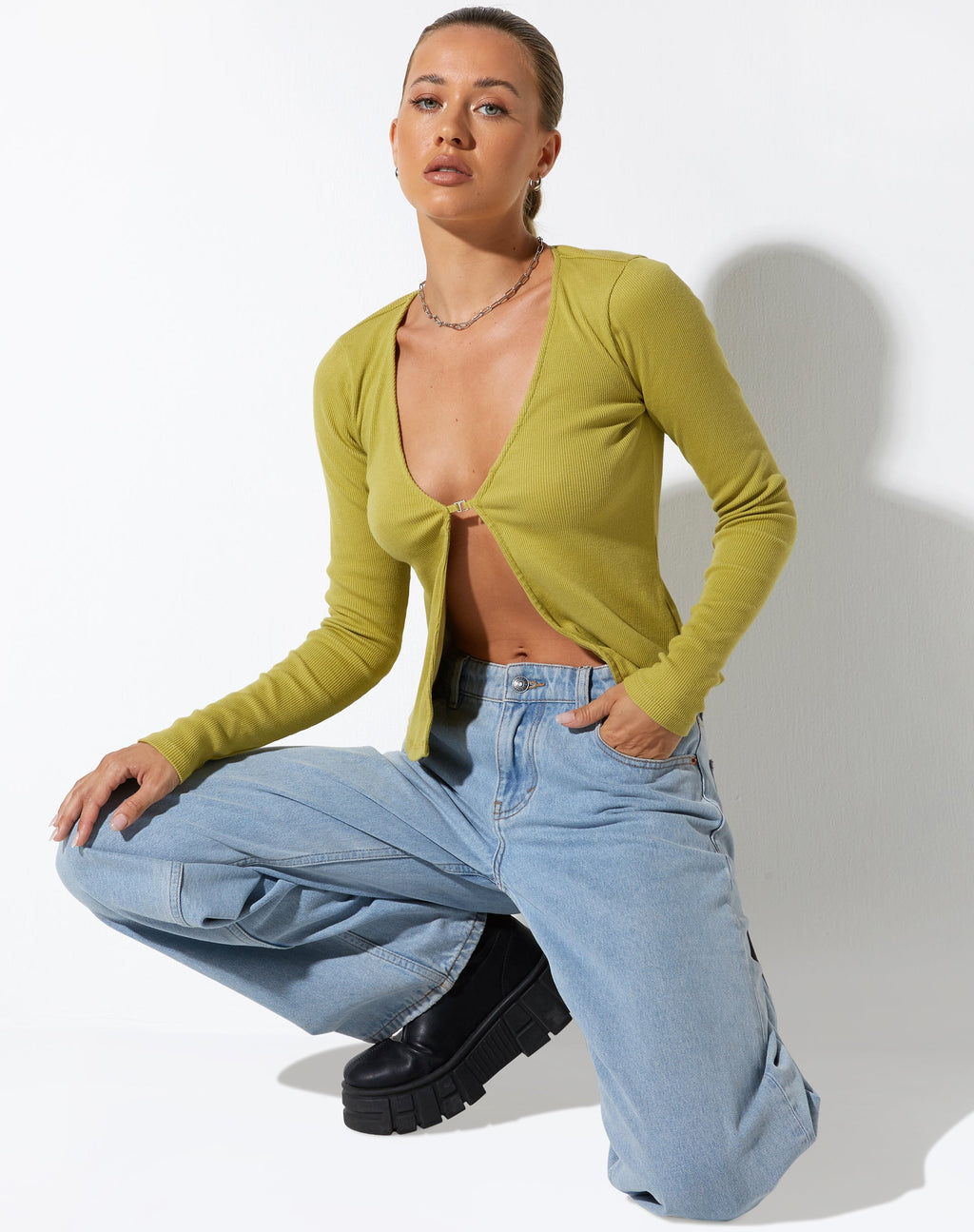Xiur Cardi en Rib Cress Green