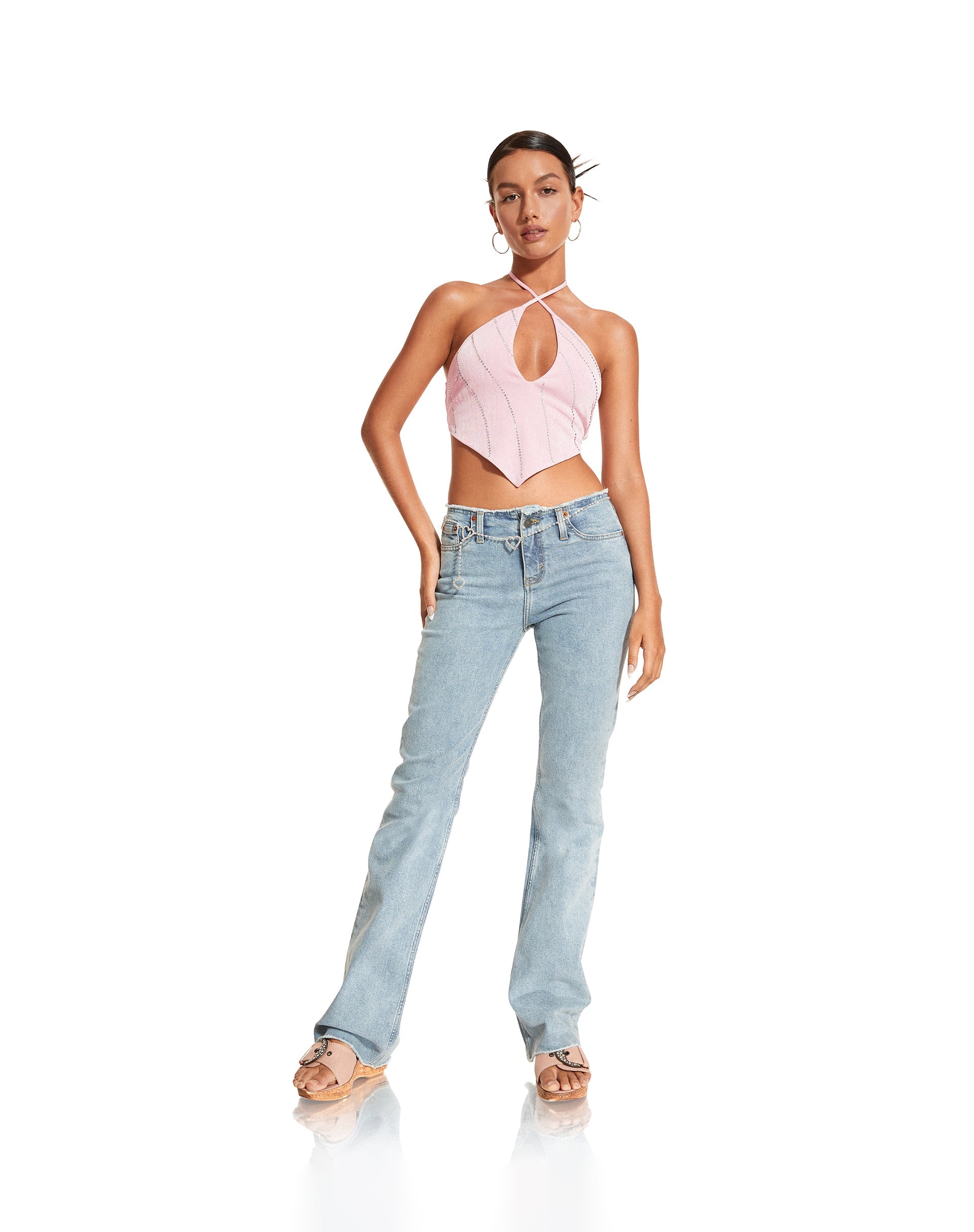image de Domre Crop Top in Baby Pink Silver Stud Hotfix