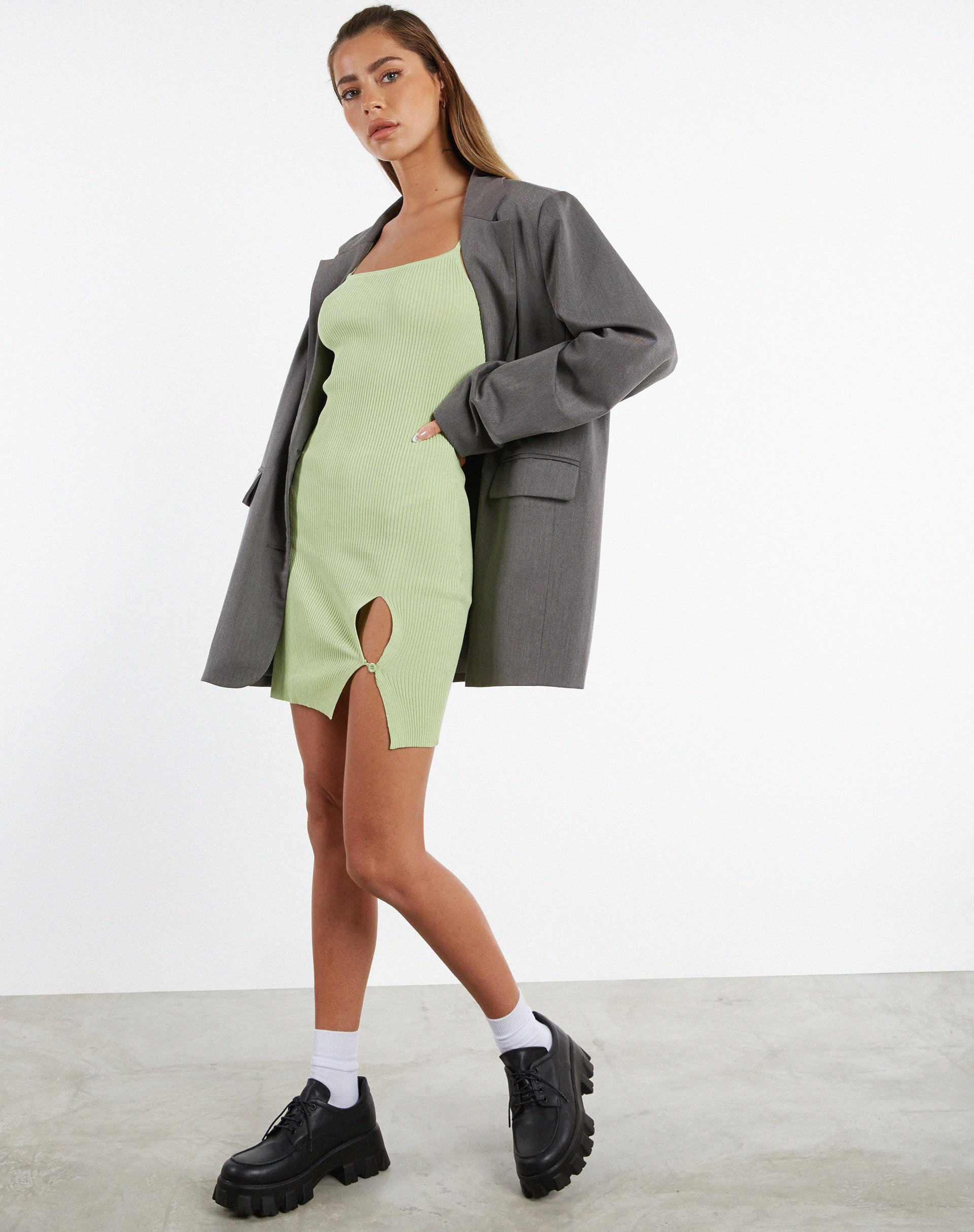 Image de MOTEL X JACQUIE Yanda Bodycon Dress in Rib Knit Pastel Lime