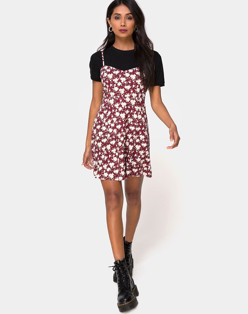 Image of Yandra Slip Dress in Wild Fleur Maroon