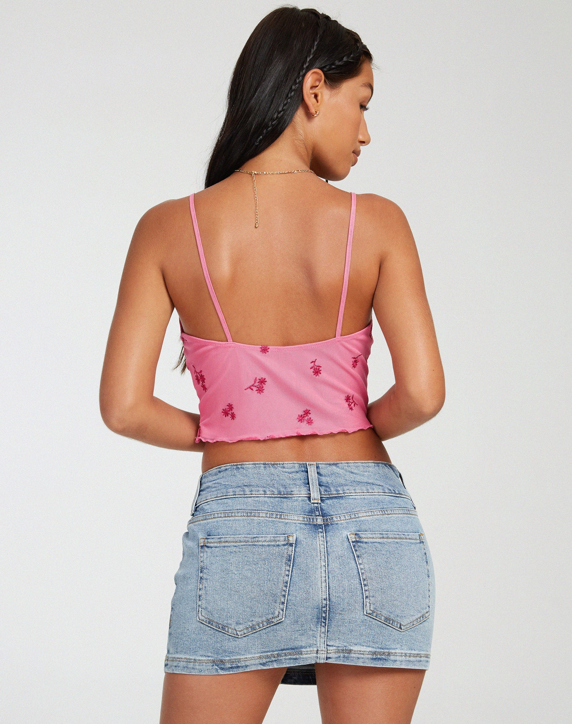 image de Yecaca Crop Top in Pink Ditsy Daisy Embro