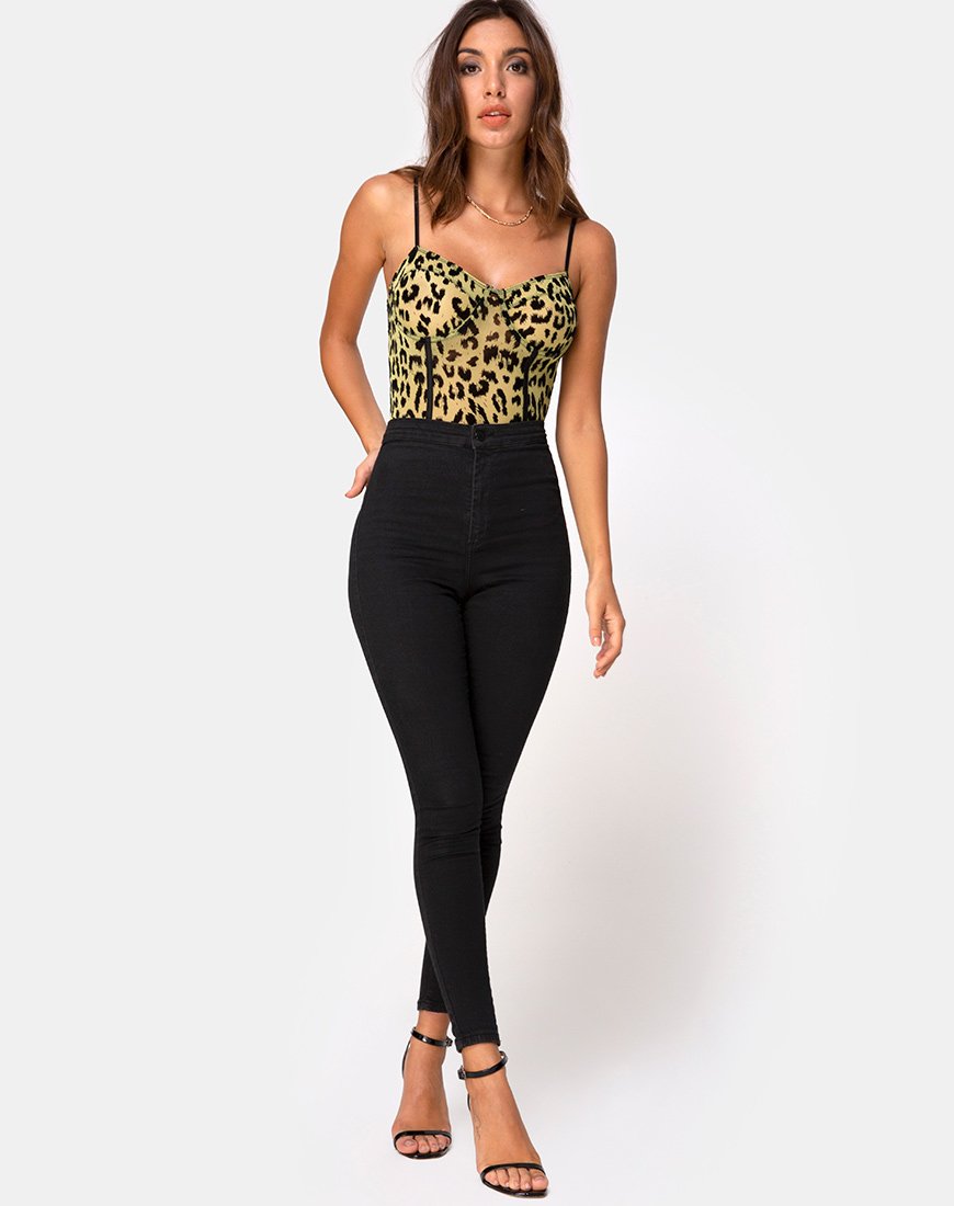 Image de Yecal Bodice in Lime Mesh with Black Animal Flocking
