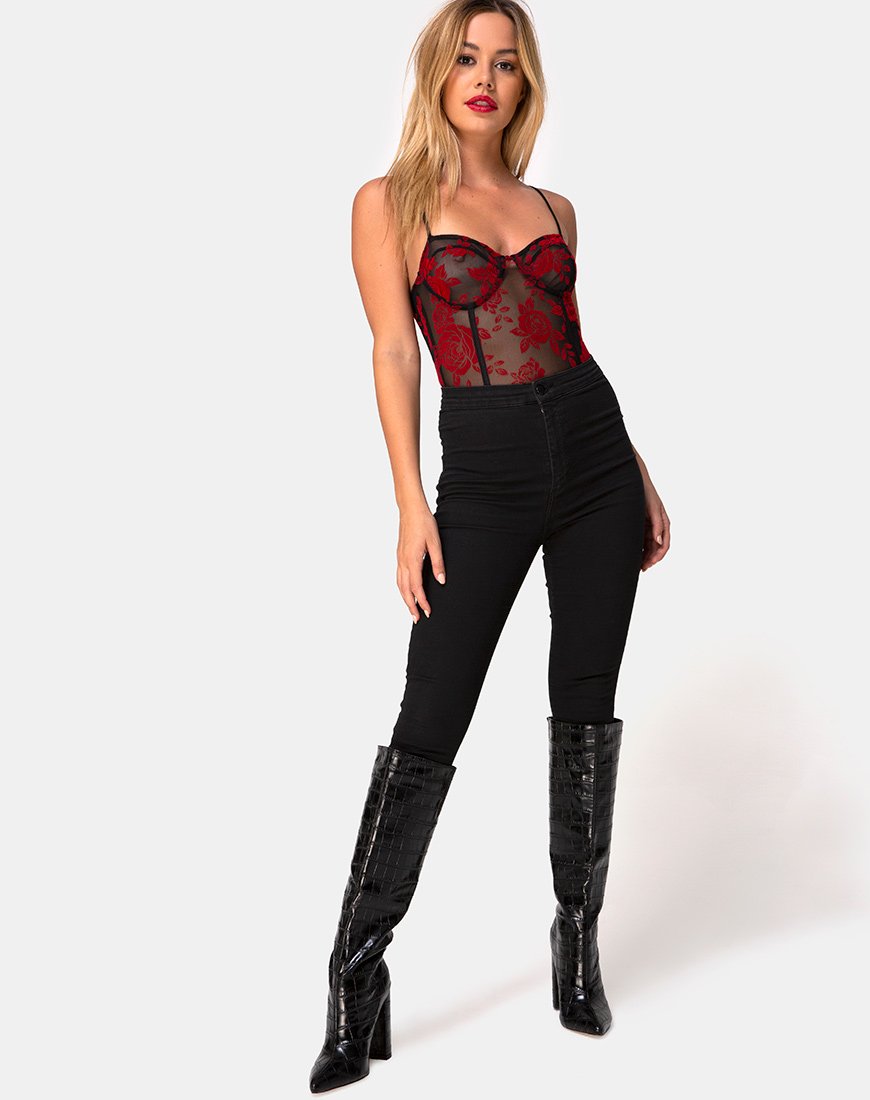 Image de Yecal Bodice in Romantic Red Rose Flock