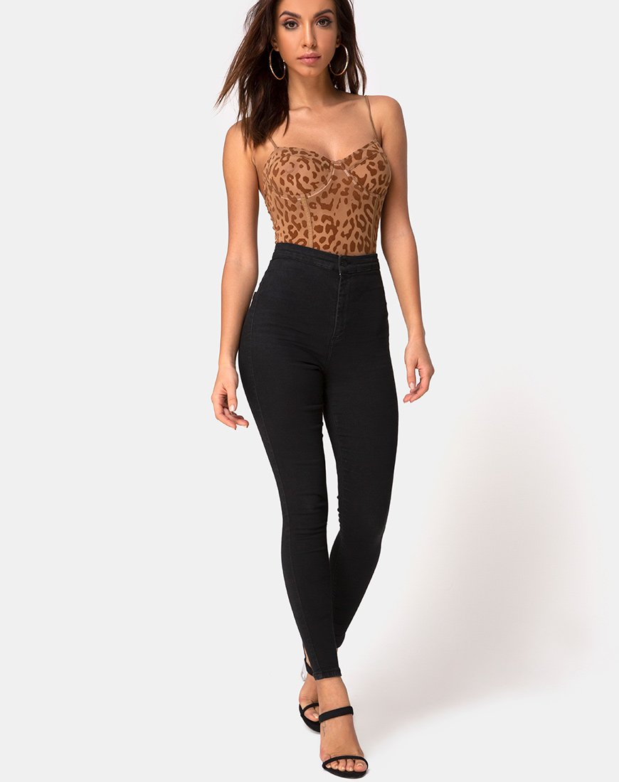 Image de Yecal Bodice Sheer in Animal Flock Tan Brown