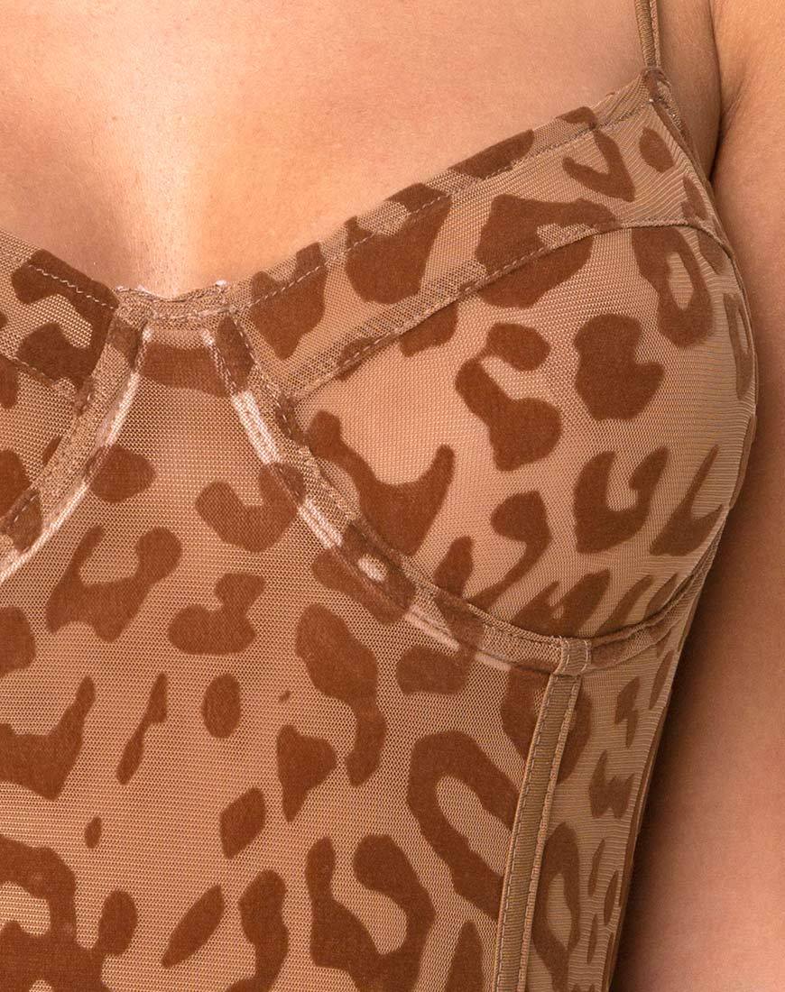 Image de Yecal Bodice Sheer in Animal Flock Tan Brown