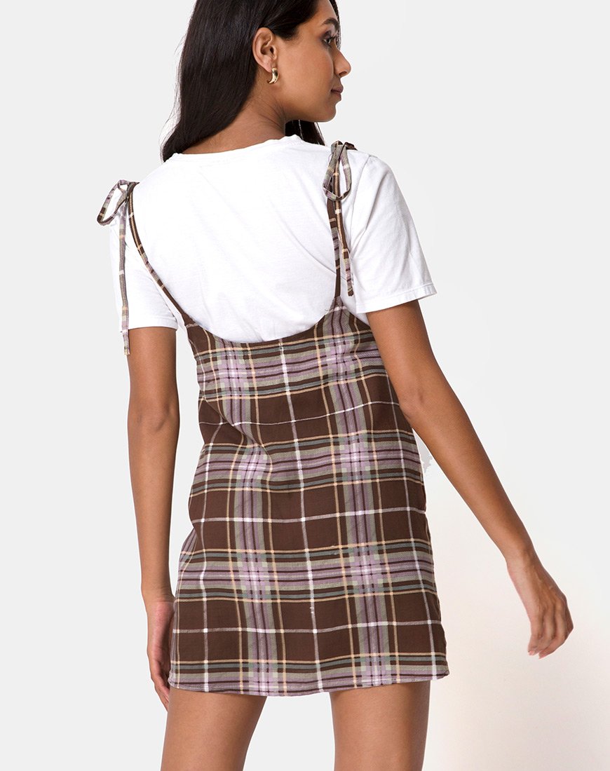 Mini robe Yelca en tartan marron