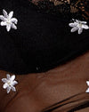 Broderie marguerite noire blanche avec dentelle