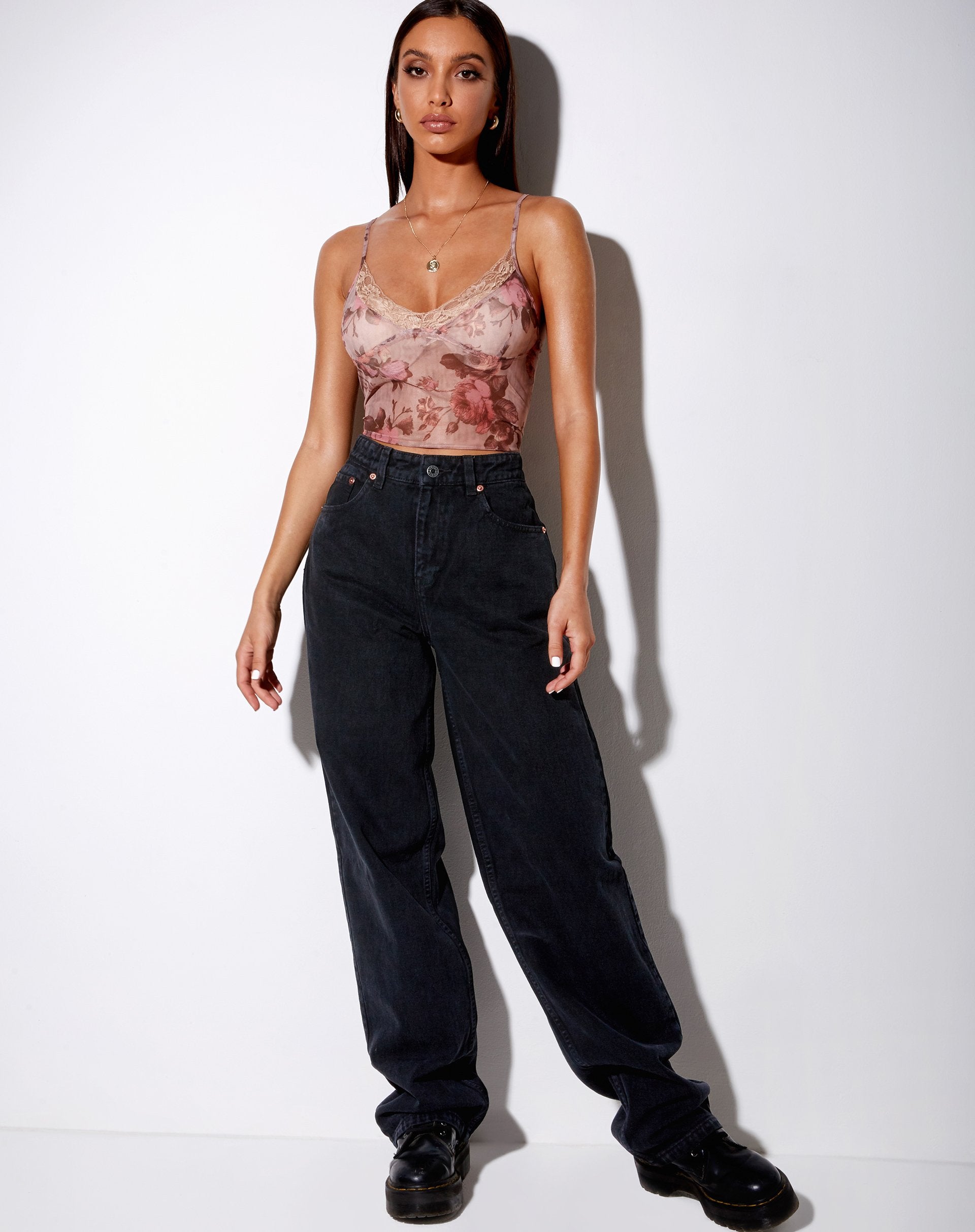 Image de Yenika Crop Top in Mesh Peach Bloom