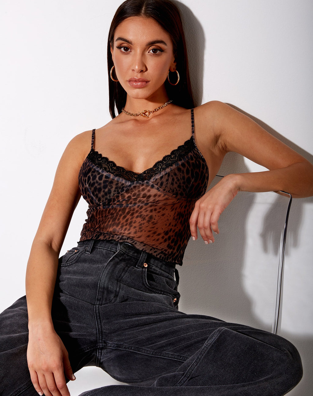 Yenika Crop Top in Gradient Cheetah Brown with Lace (Top court Yenika en marron guépard dégradé avec dentelle)