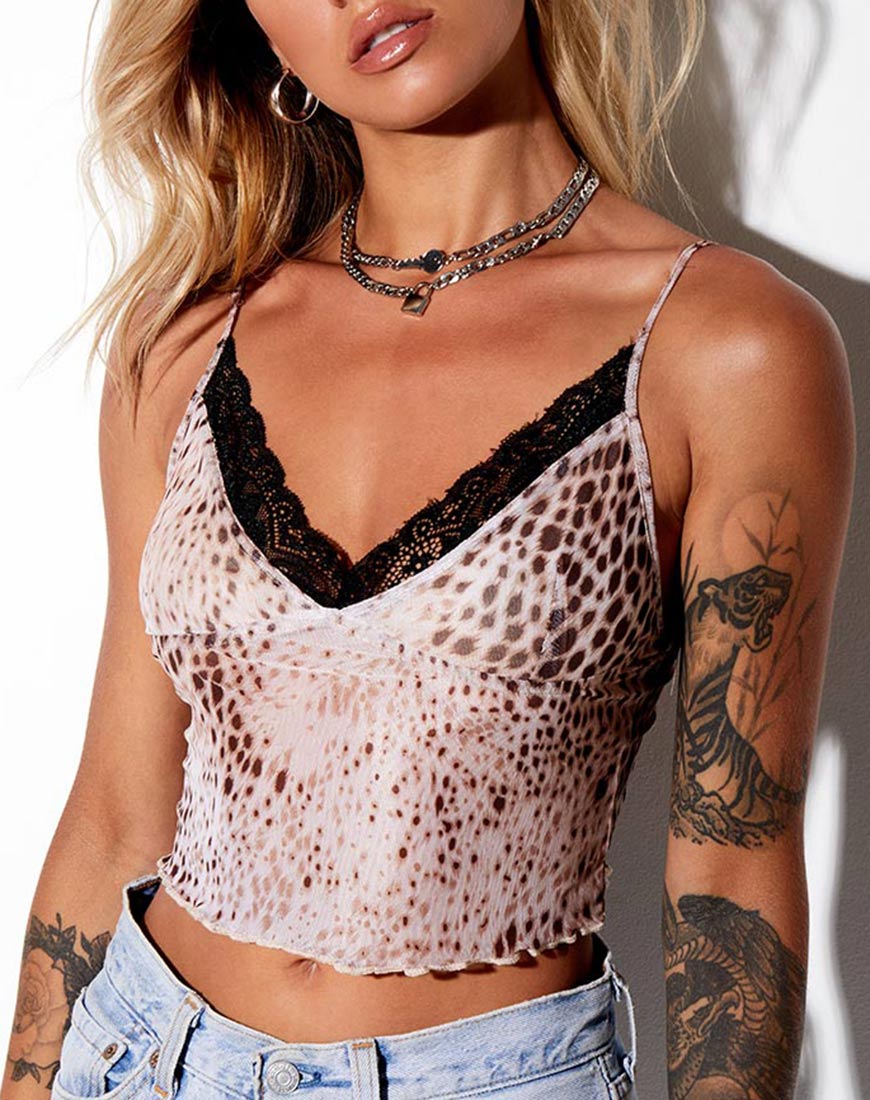Image de Yenika Cami Top in Mesh Sand Leopard