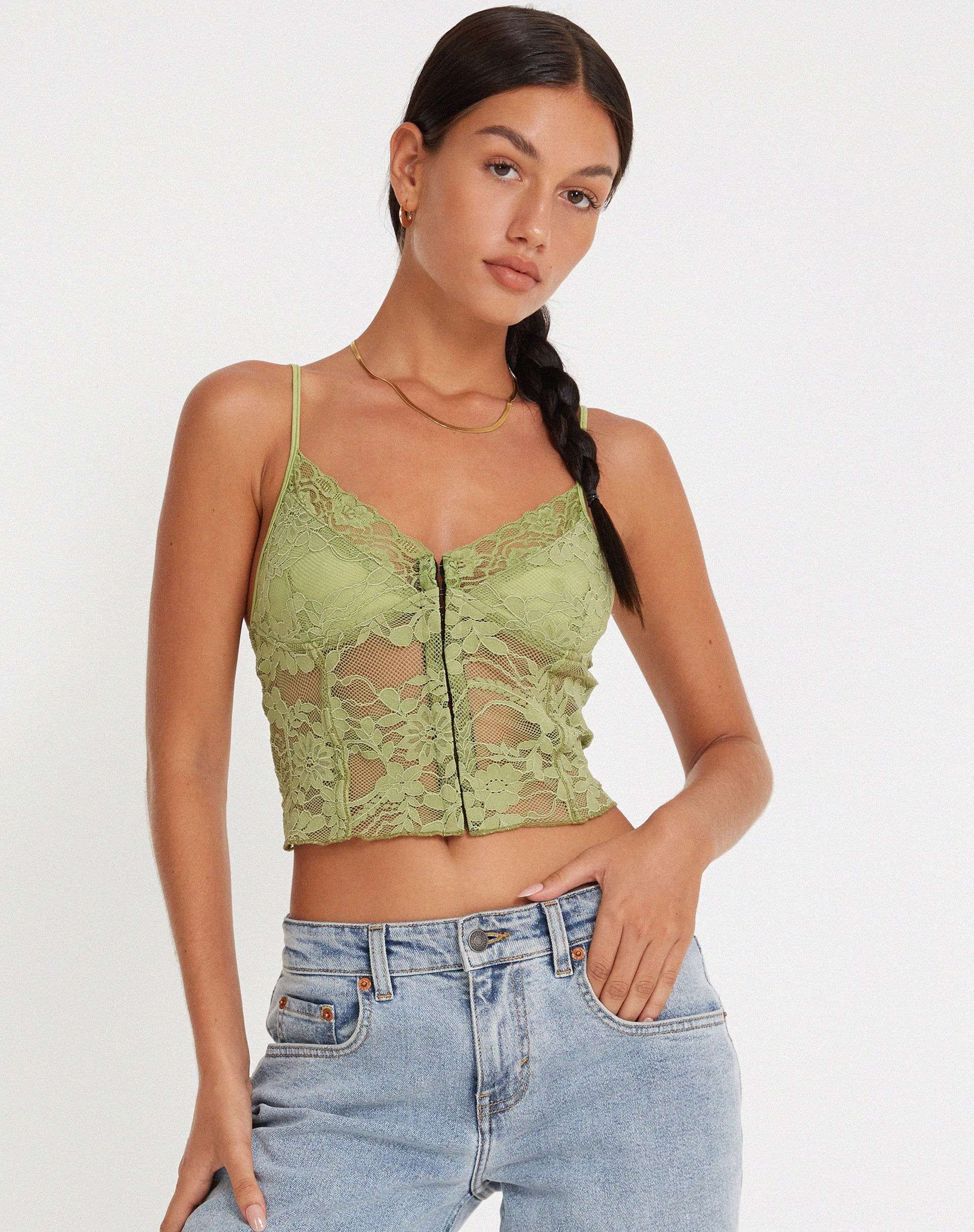 image de Yenko Crop Top in Lace Green