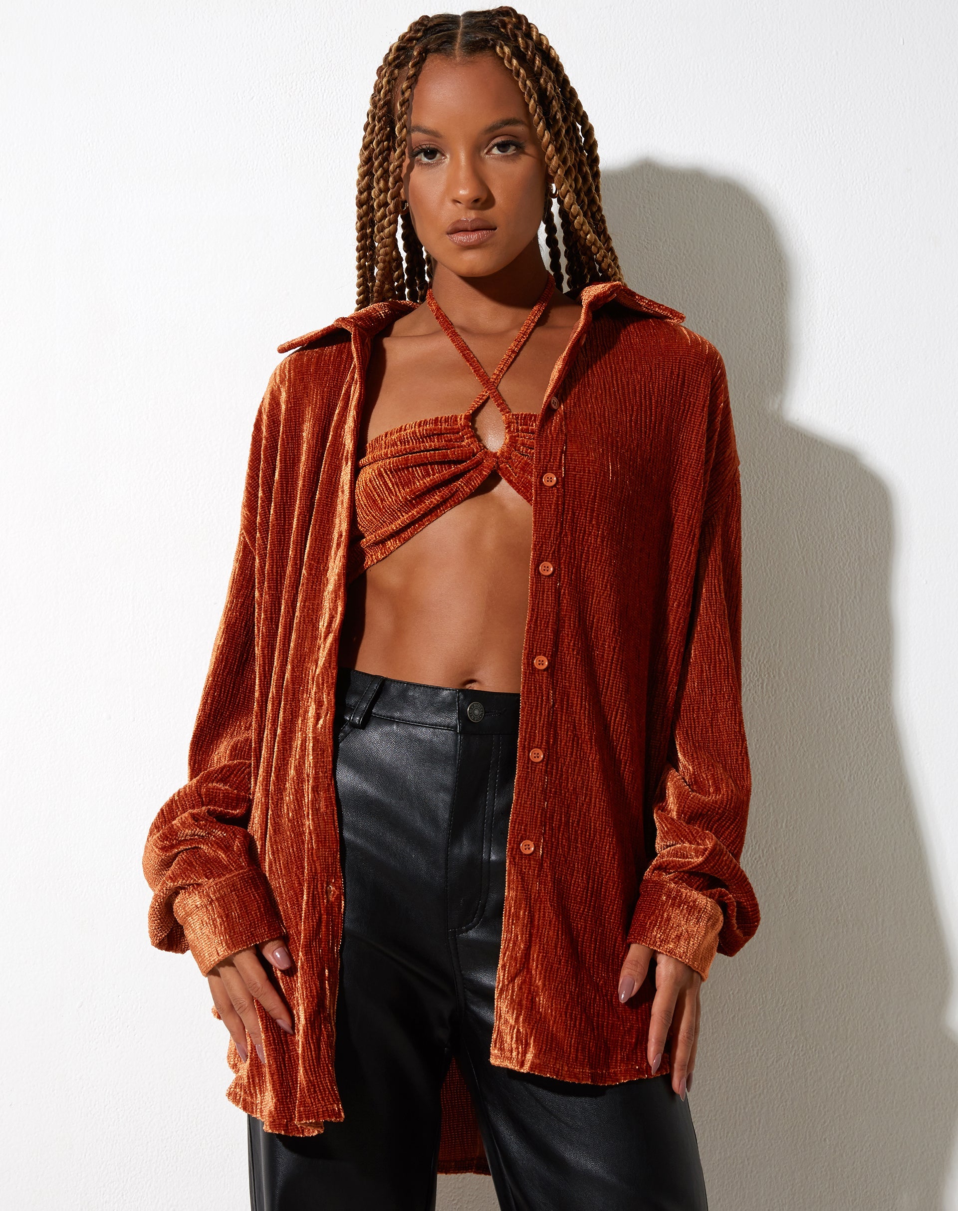 Image de Chemise oversize Dael en velours rouille