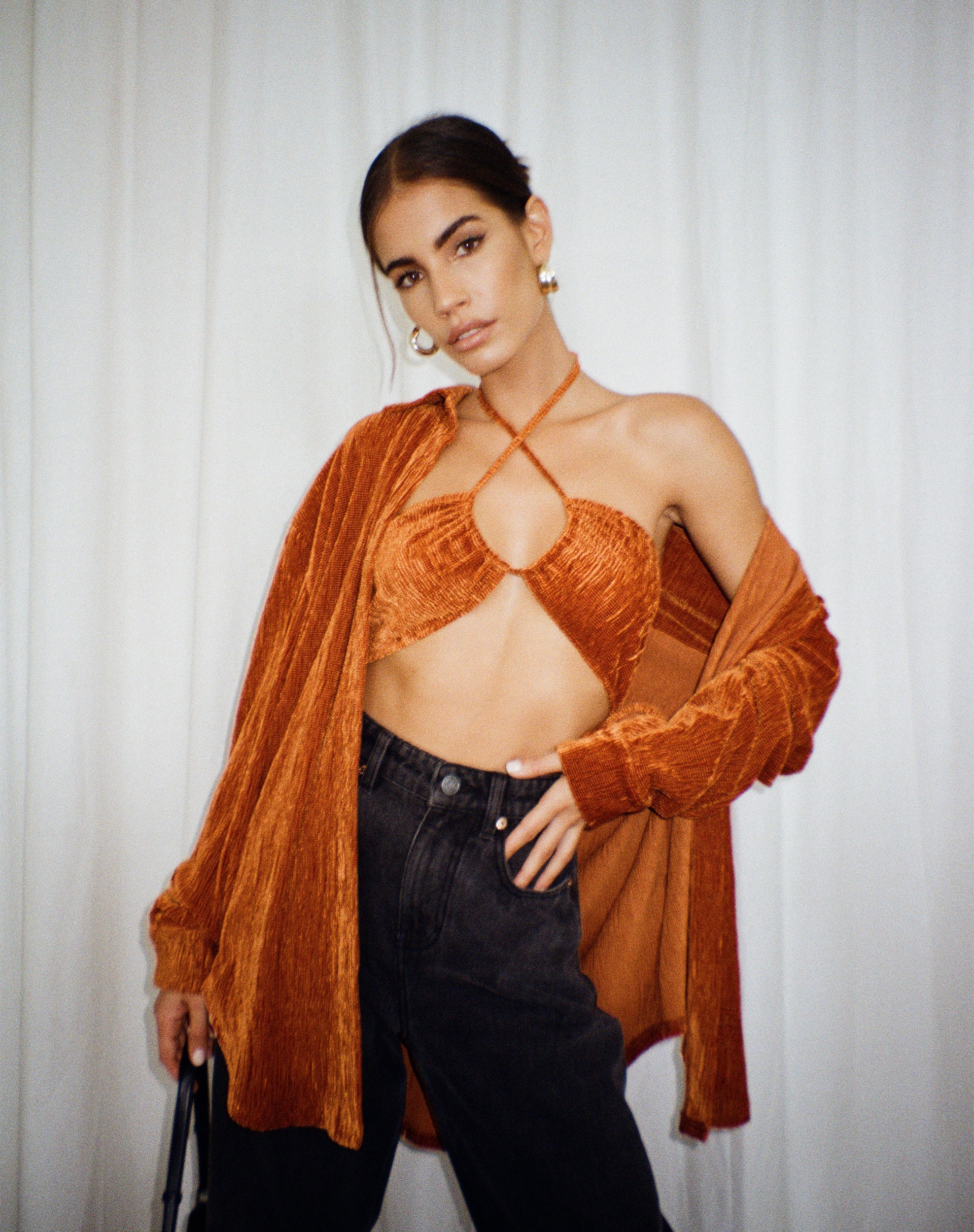 Image de Chemise oversize Dael en velours rouille