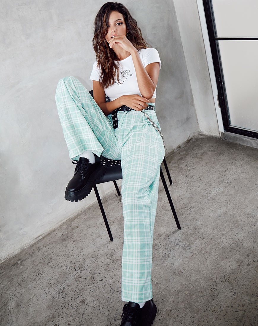 Pantalon Yeva en toile de table Neo Mint