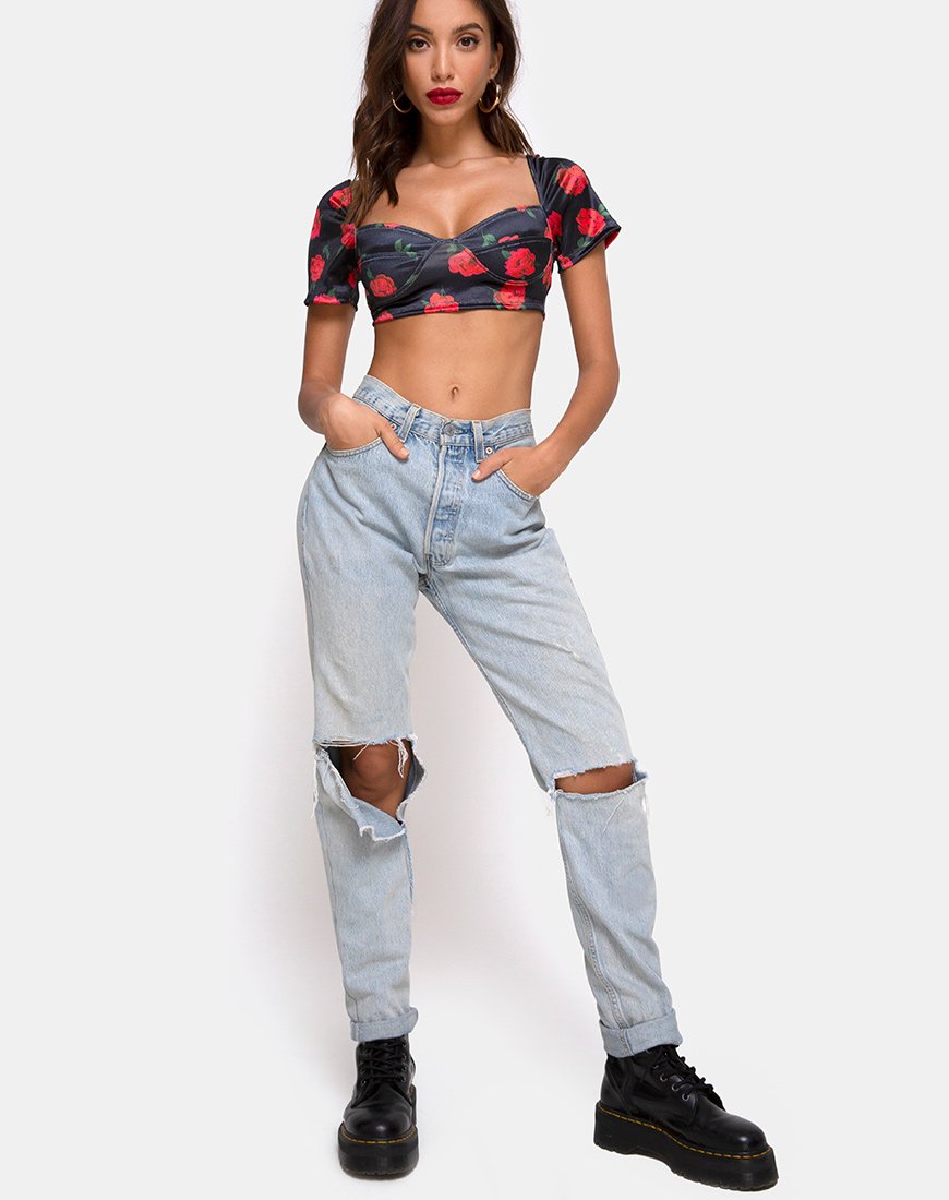 Image de Yoona Top en Satin Stretch Last Rose Black