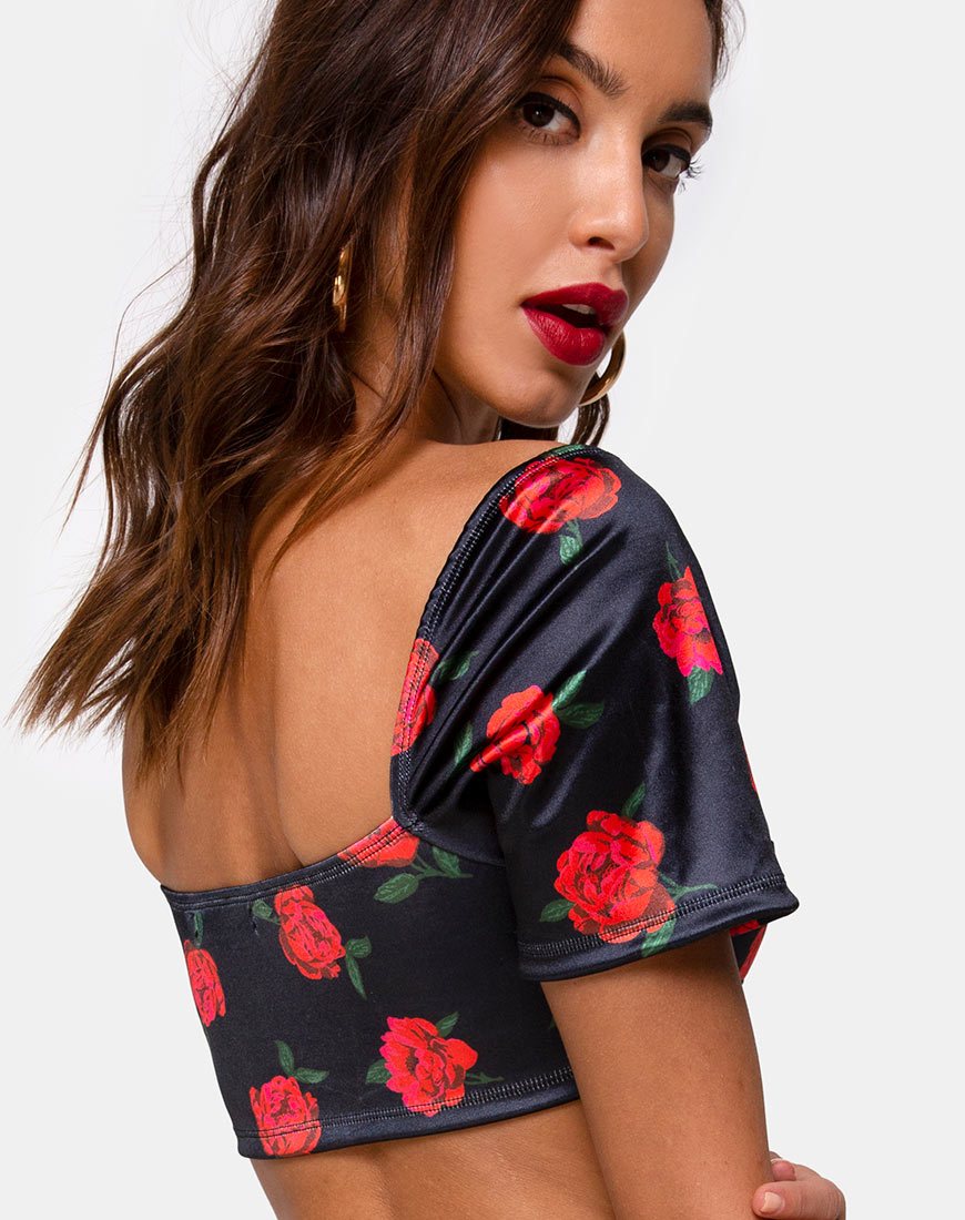 Top Yoona en satin stretch Last Rose Black