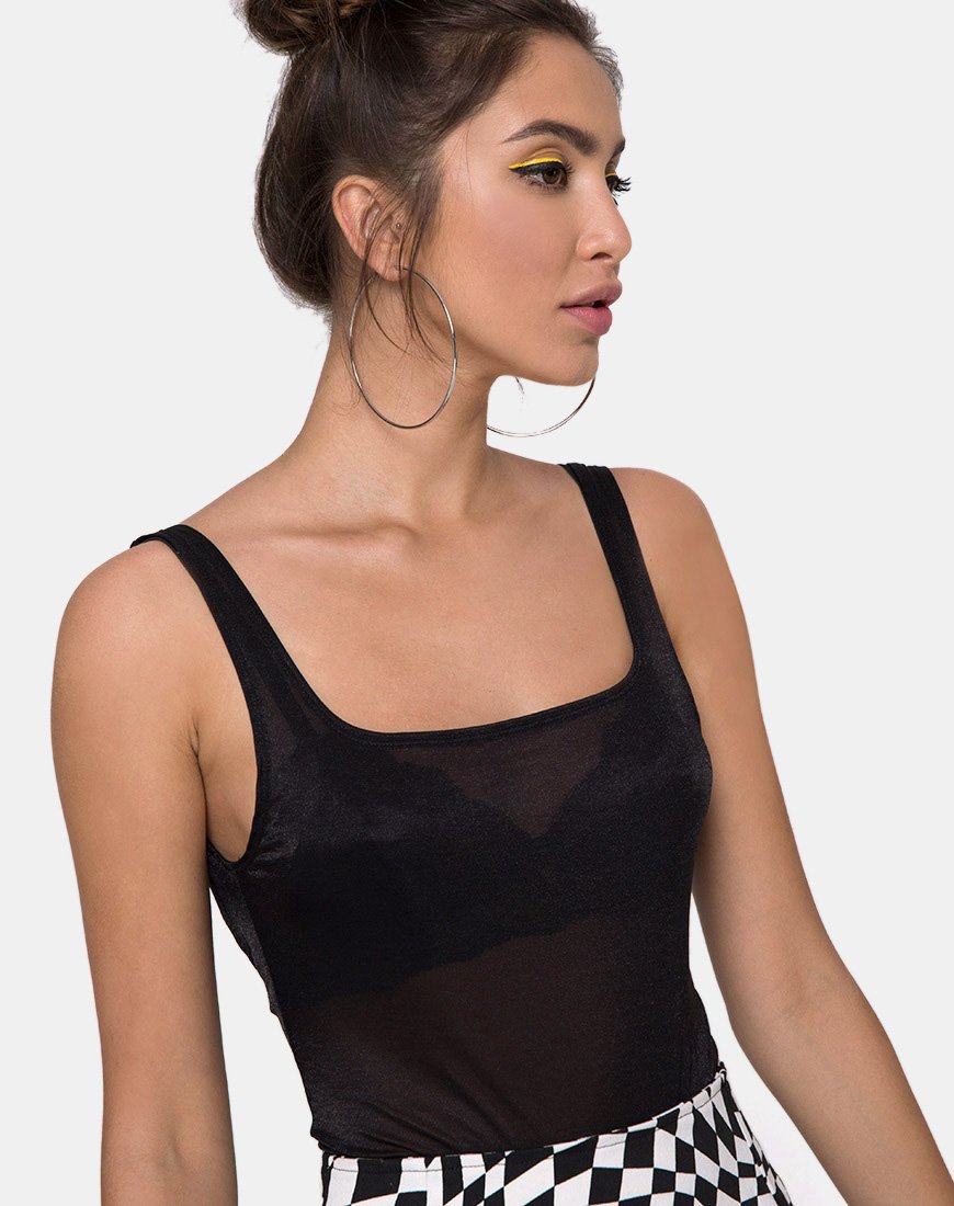 Yora Bodice in Black Nylon Sheer Mesh (corsage en maille de nylon noir)