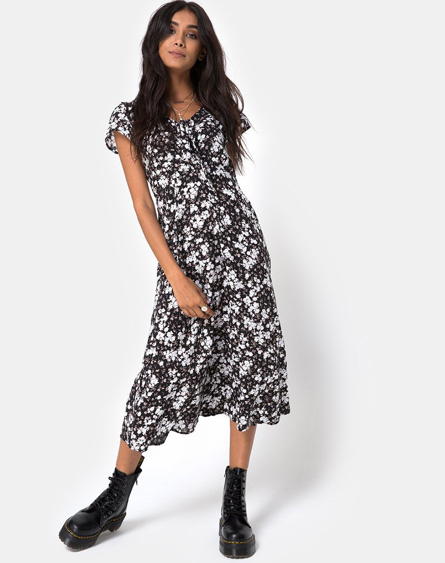 Robe midi Youki, fleurs sauvages foncées