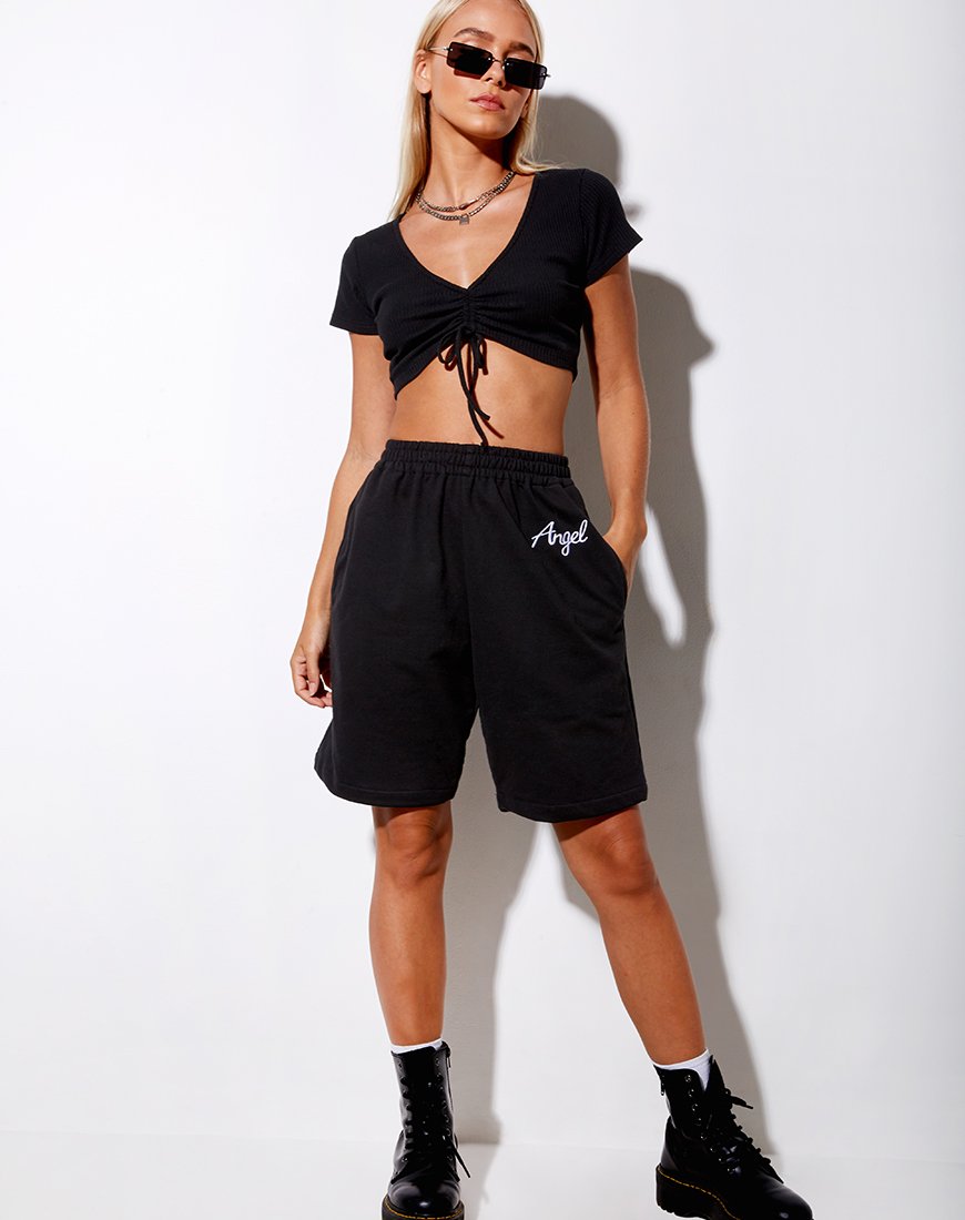Image de Yubi Short en noir Angel Embro en blanc