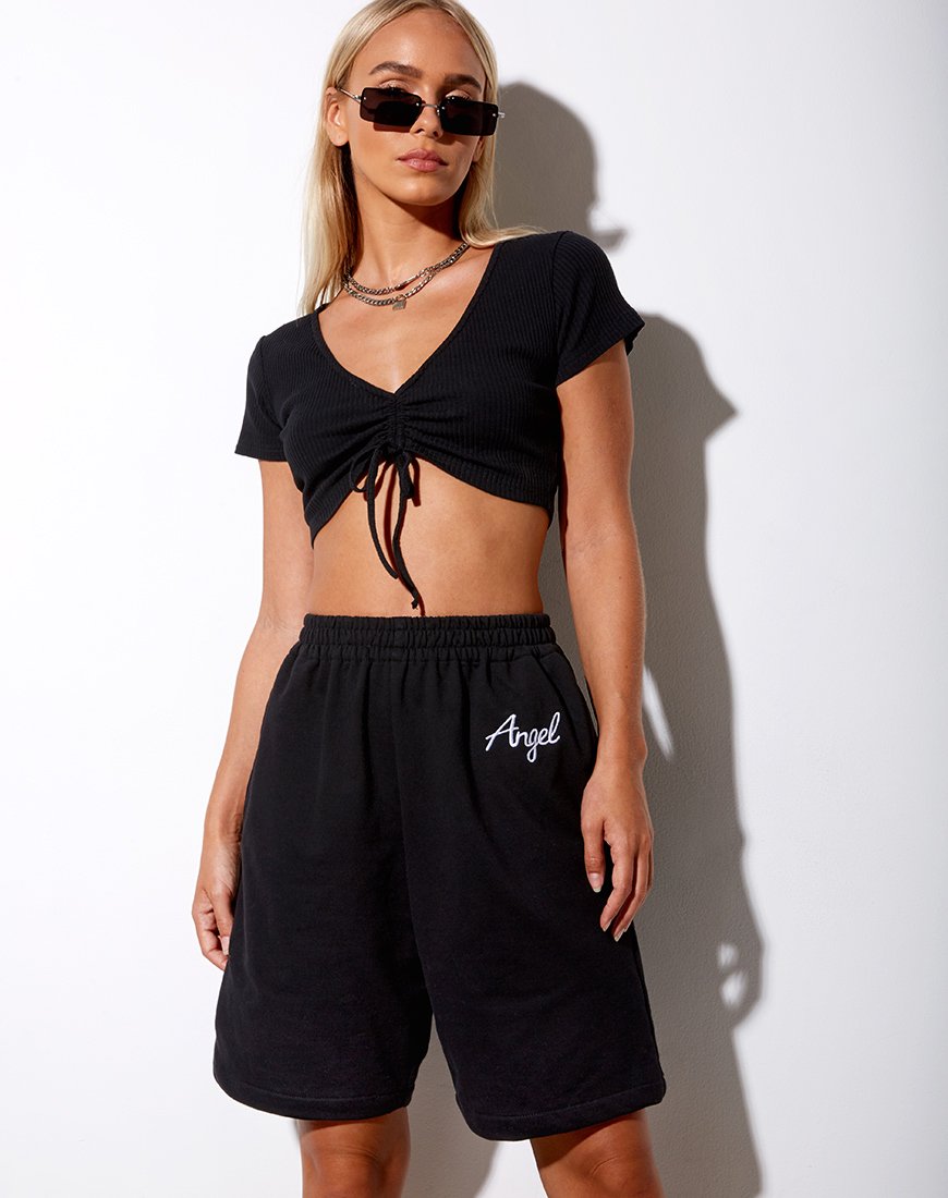Image de Yubi Short en noir Angel Embro en blanc