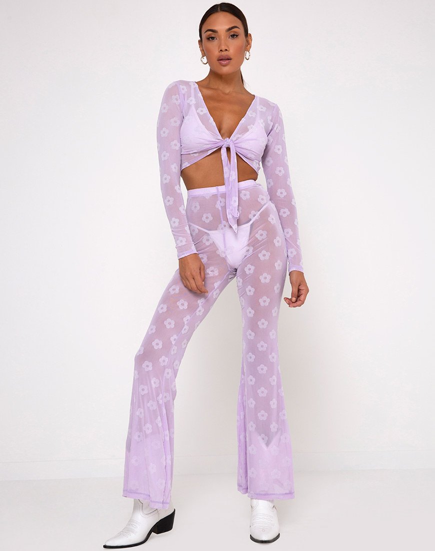 Image de Yun Crop Top in Lilac Mesh Daisy White Flock