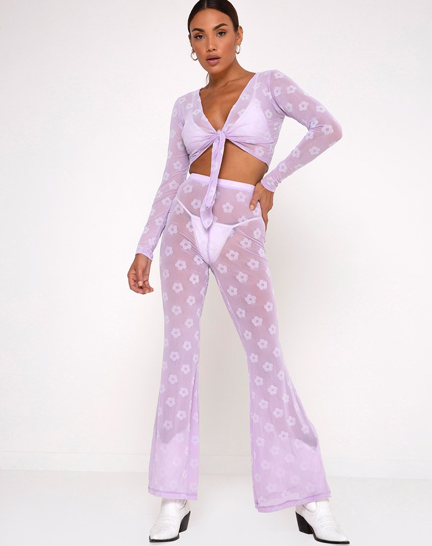Image de Herlom Pantalon évasé en maille lilas Daisy White Flock