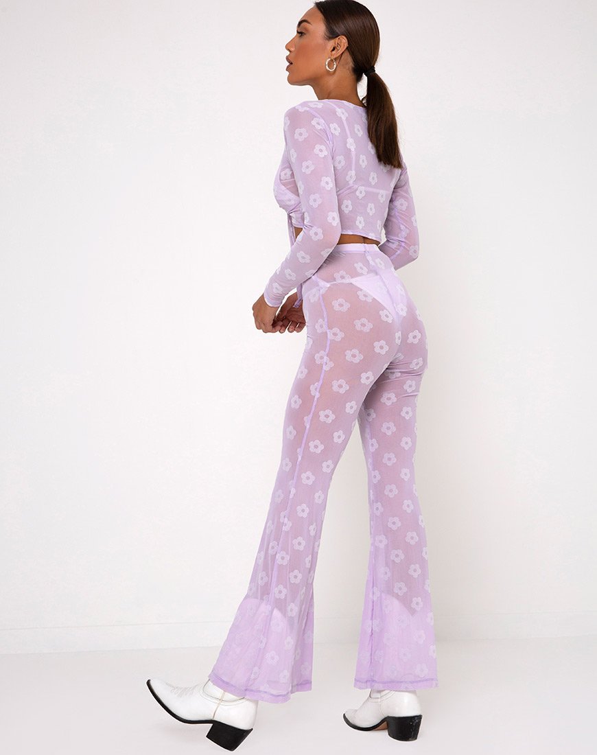 Image de Yun Crop Top in Lilac Mesh Daisy White Flock