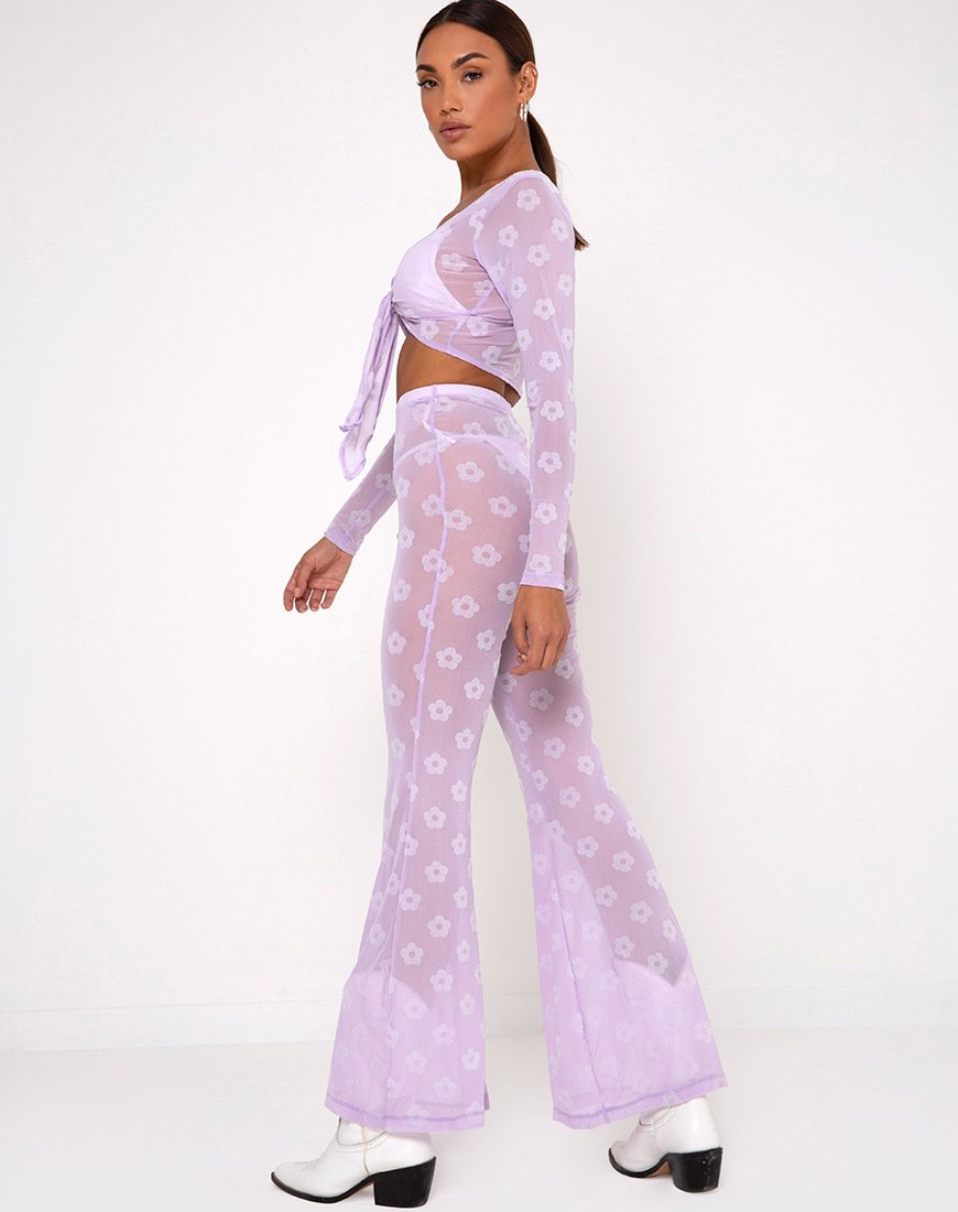 Pantalon évasé Herlom en maille lilas Daisy White Flock