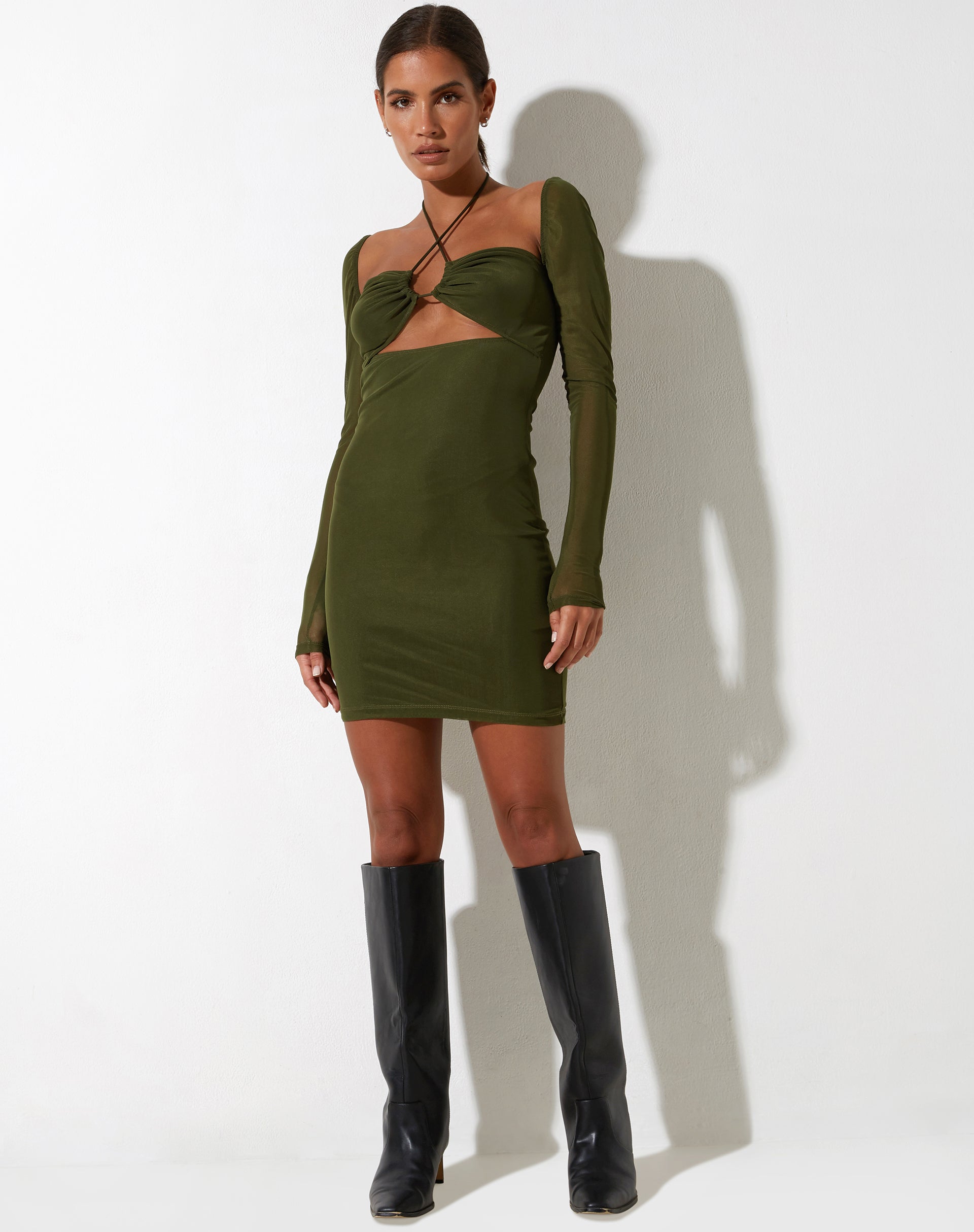 Image de Yuvila Bodycon Dress in Mesh Khaki