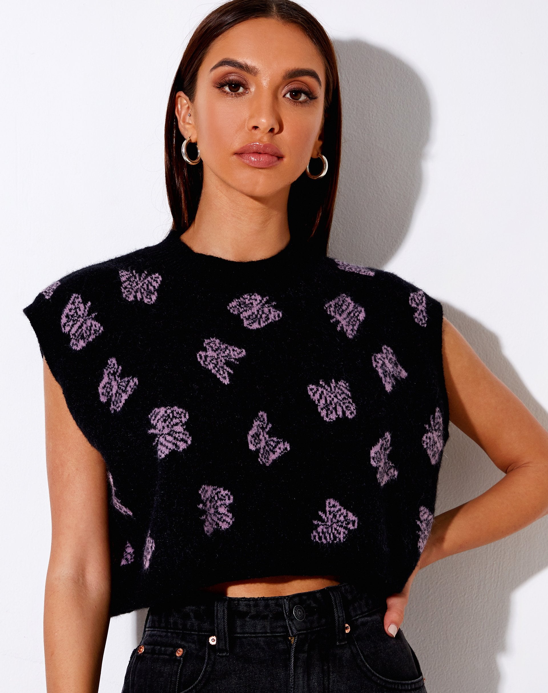 Image de Zacha Jumper en tricot papillon noir et violet