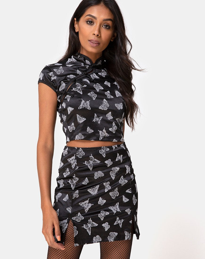 Minijupe Zaid, flocage papillon noir
