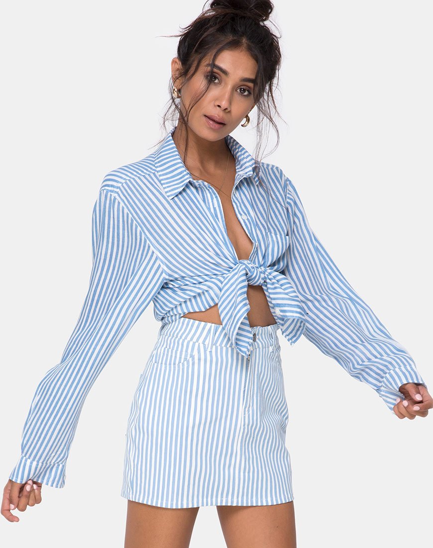 Image of Mini Broomy Skirt in Basic Stripe Blue and White
