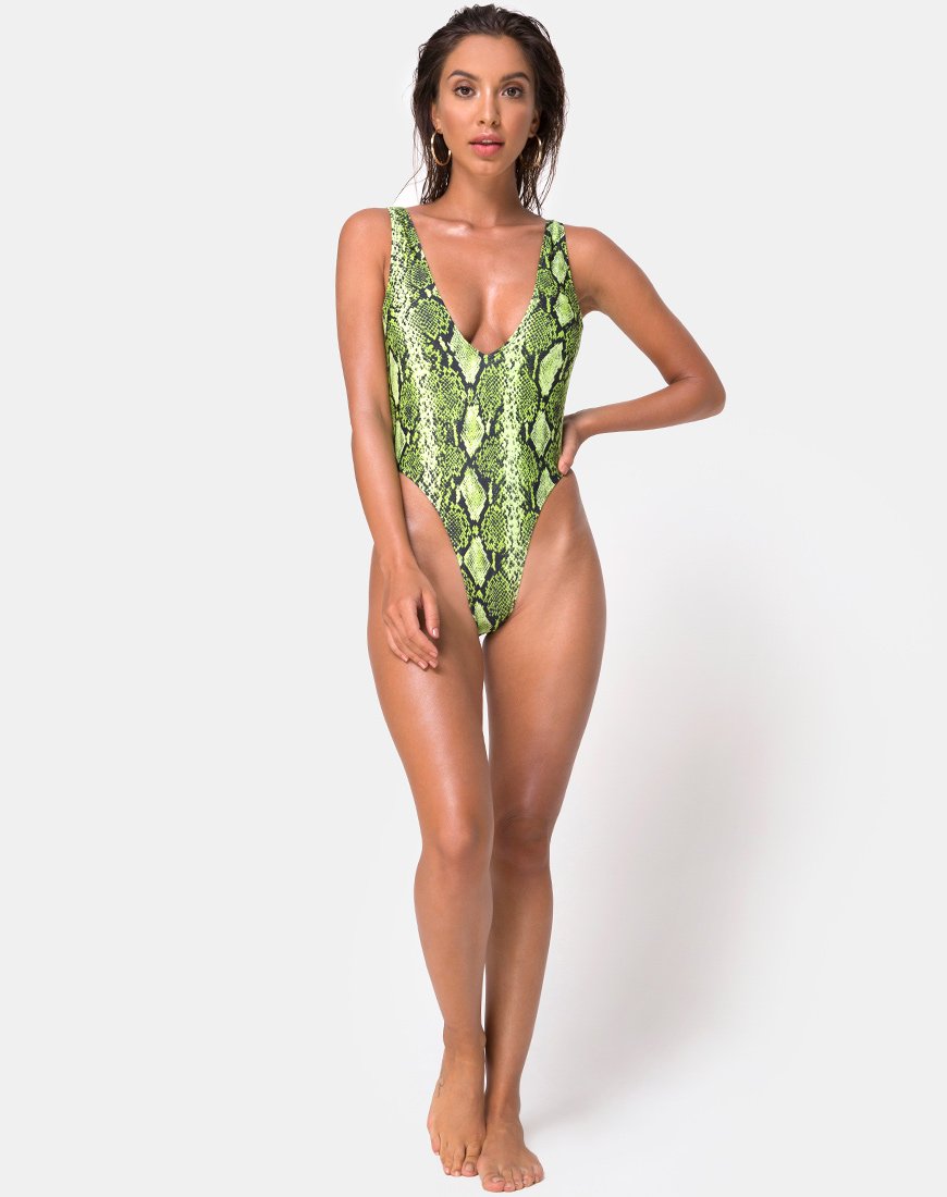 Image de Zala Plunge Swimsuit in Slime Lime Snake