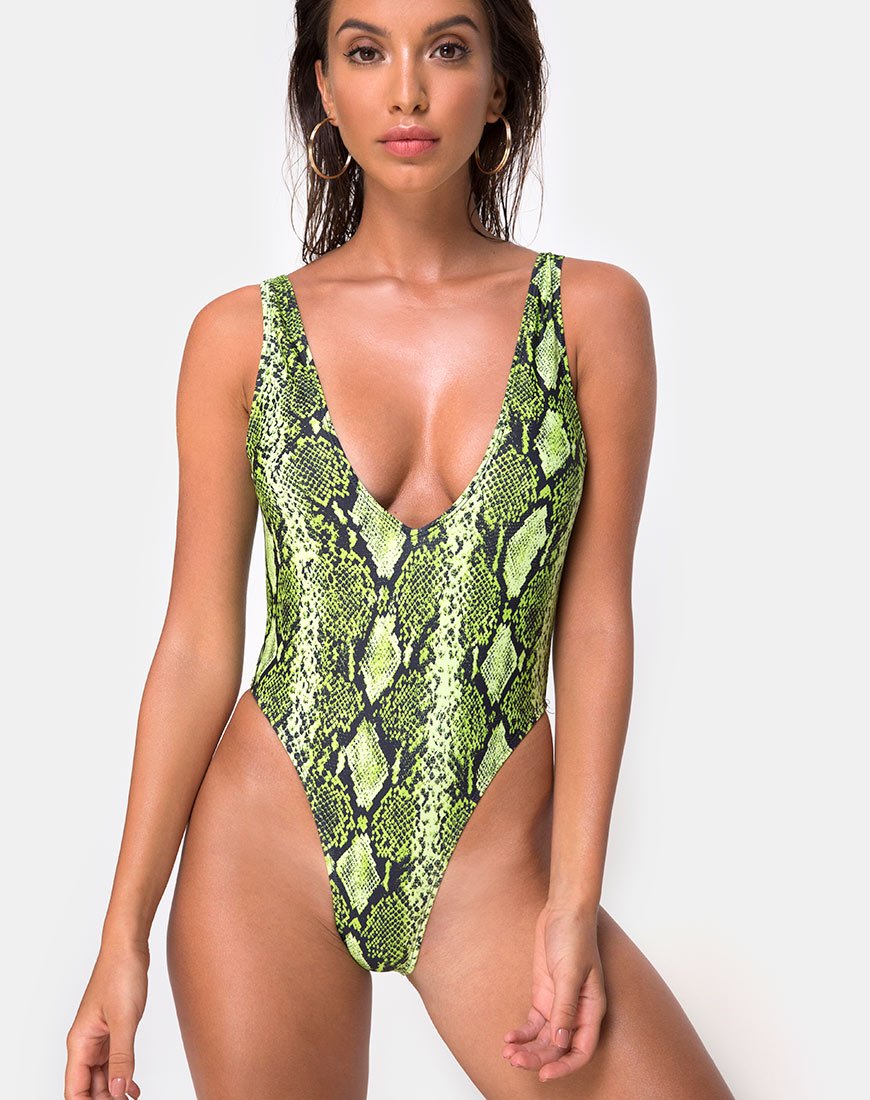 Image de Zala Plunge Swimsuit in Slime Lime Snake
